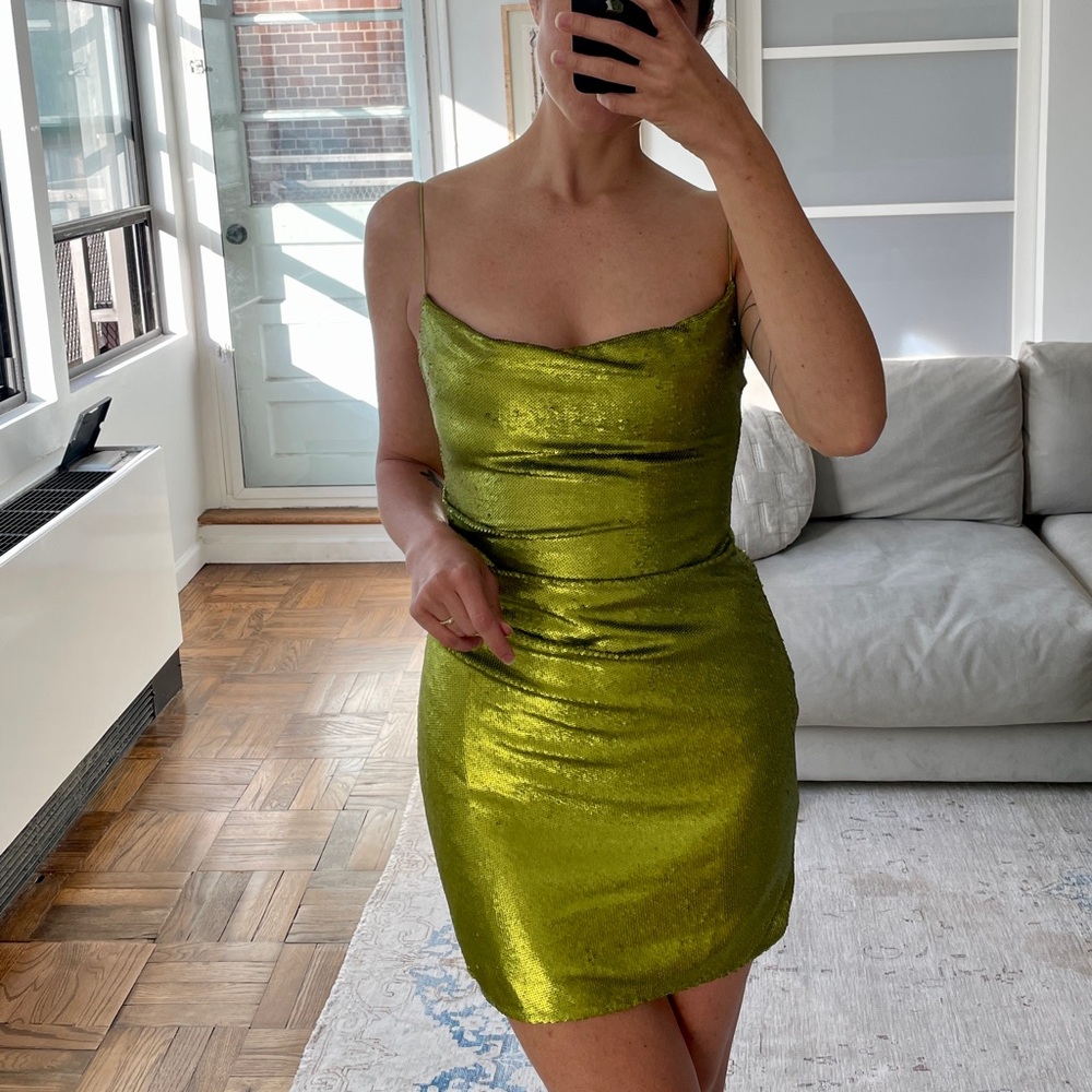 *NWT* GAUGE81 Almora Dress in snake, size 36 | green sequin mini dress - Picture 6 of 7